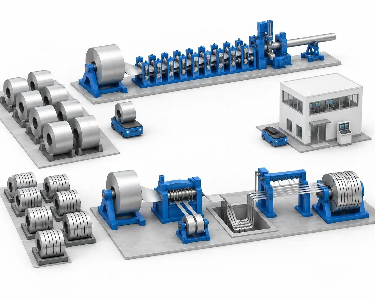 Isometric facility model showing crane work zones and protected human areas