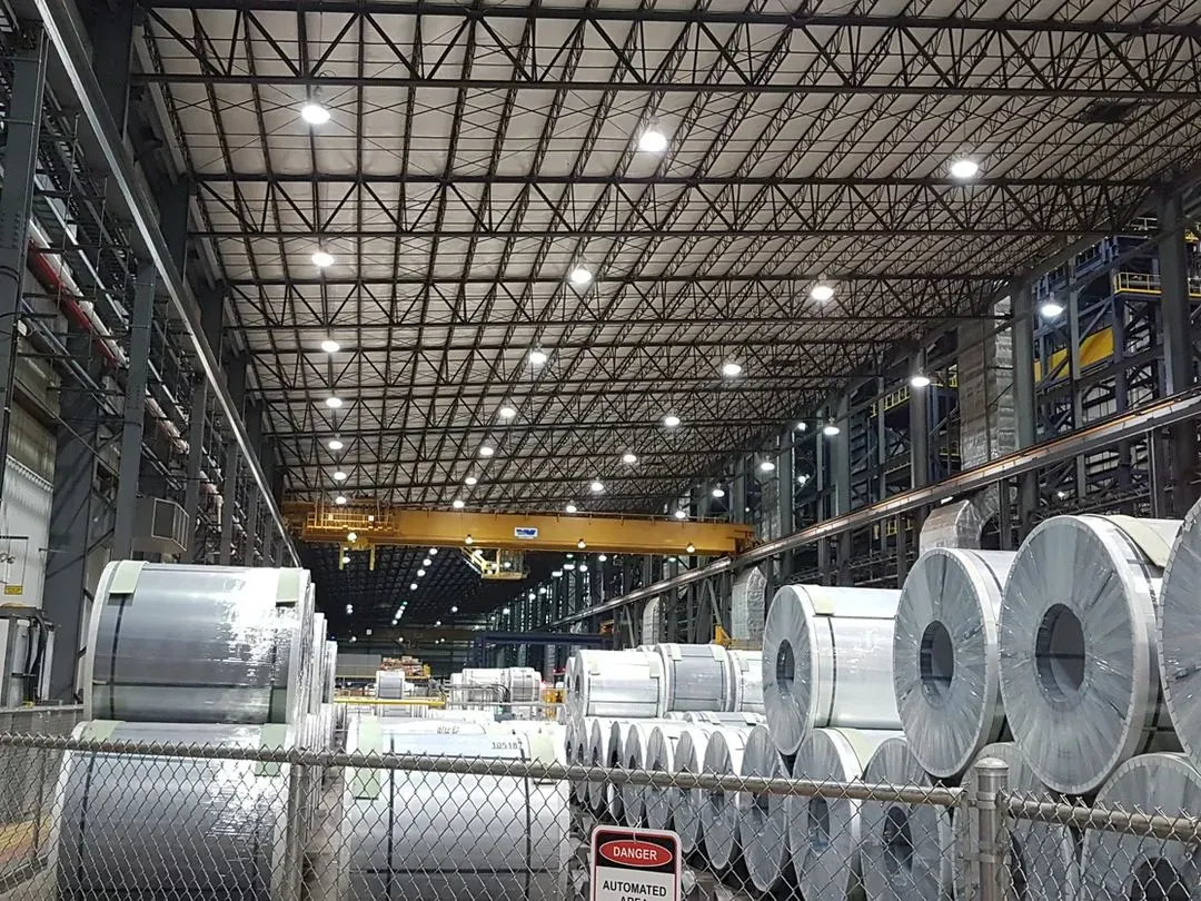 View over a steel coil storage bay