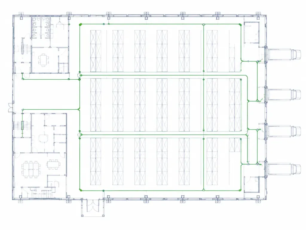 Floor plan with direct, orderly material movement paths