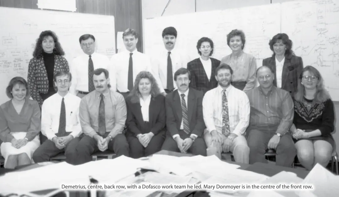 Demetrius Tsafaridis with colleagues during his years in the steel industry