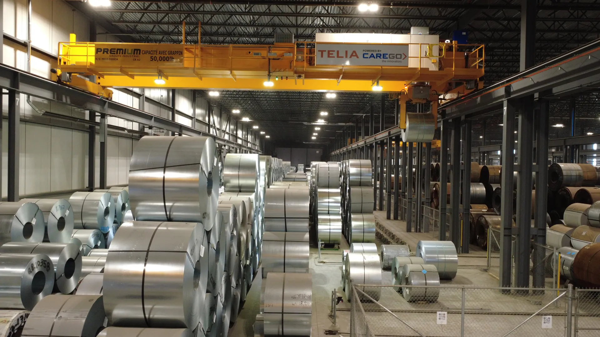 Crane overlooking the full length of a coil bay