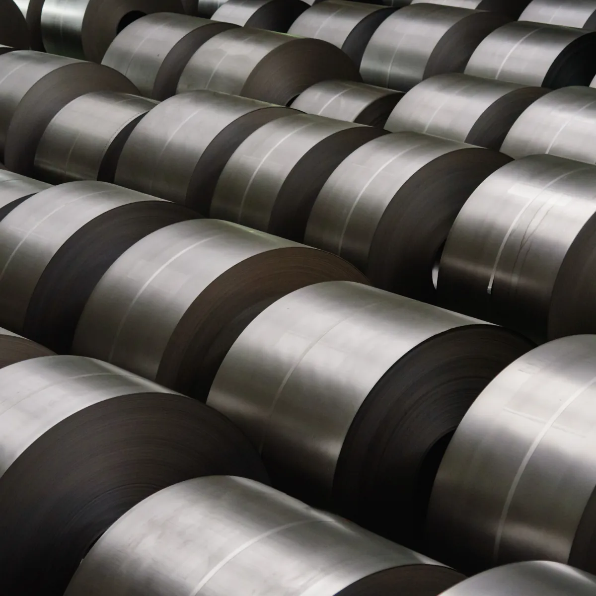 Steel coils stored in a metals facility