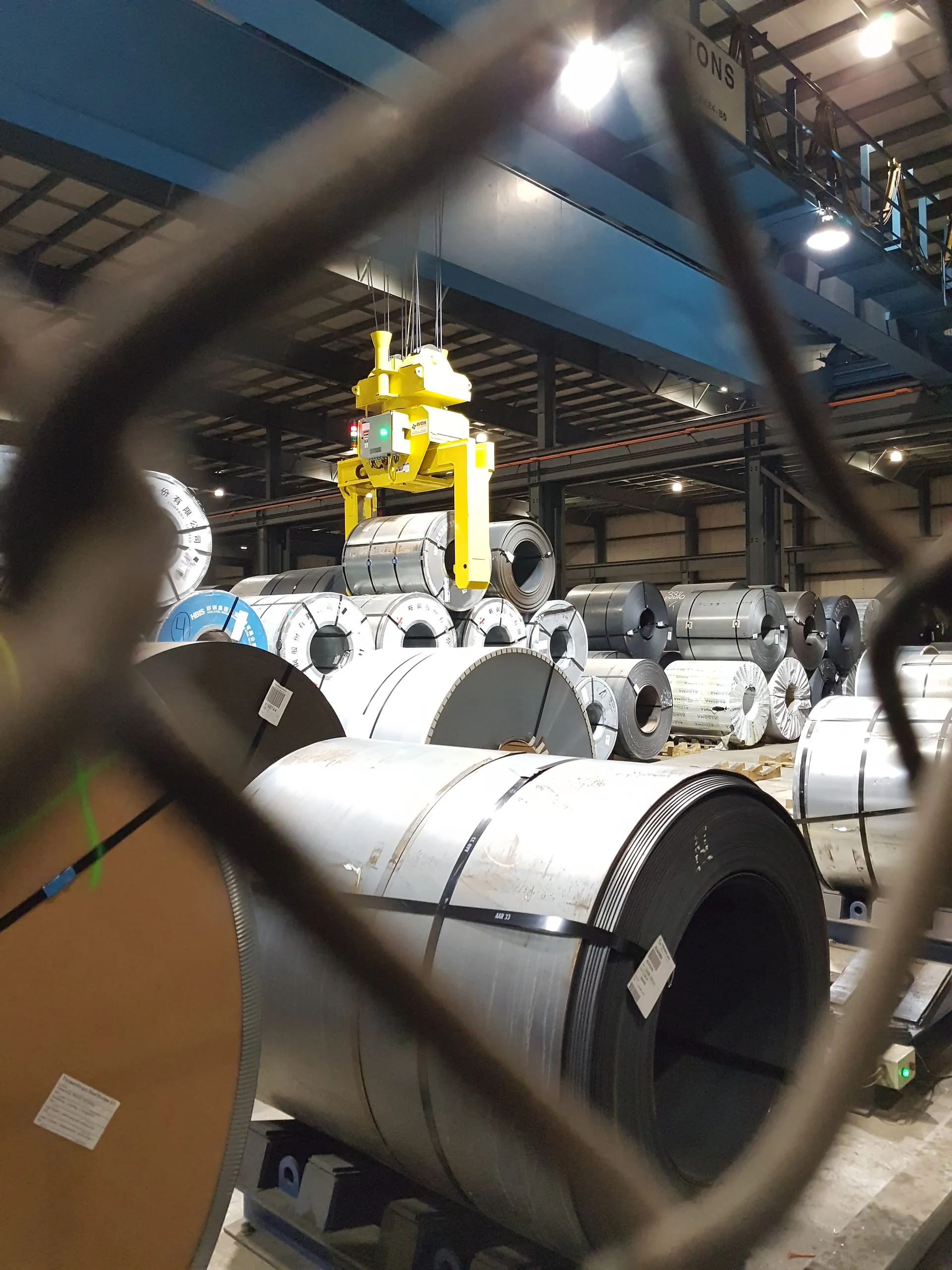 Coil on a flipper foot seen through safety fencing at Transcare Steelcare